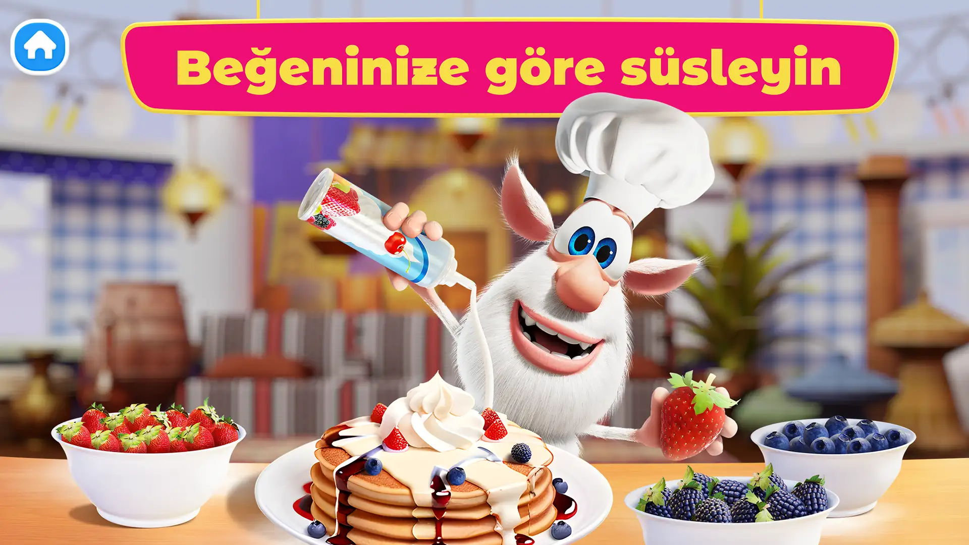 Booba'nın neşeli bir şekilde yemek hazırladığı bir ekran görüntüsü